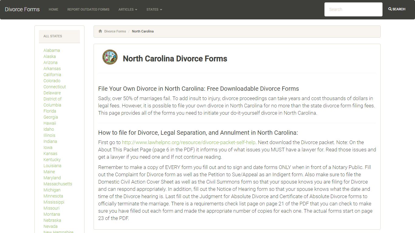 North Carolina Printable Divorce Forms - DIY Divorce Forms